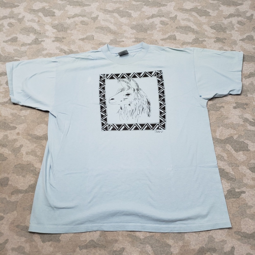 Vintage Animal Oneita Shirt Mens XL‎ Blue Short Sleeve Single Stitch